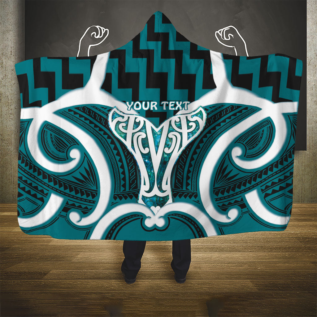 Aotearoa Atua Tangaroa Personalised Hooded Blanket God Of The Sea Maori Whale Tail Cyan