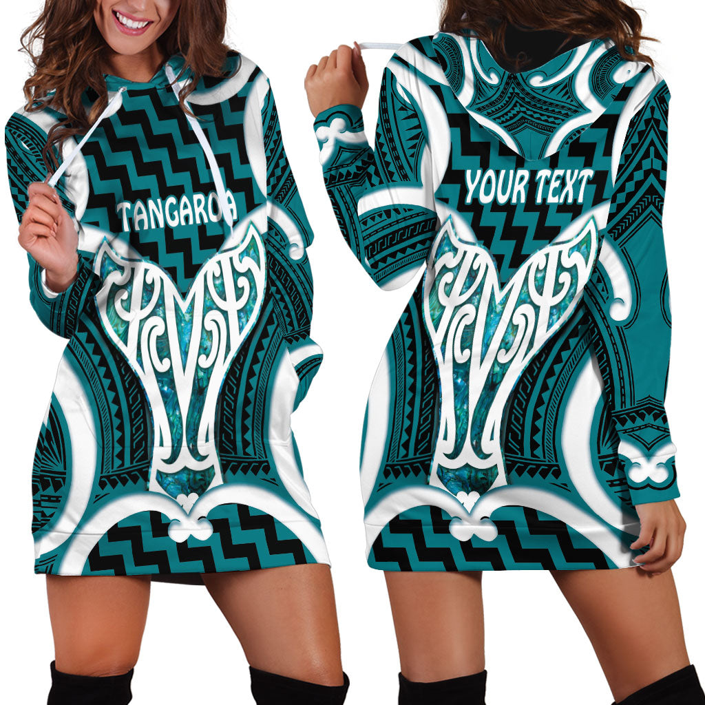 Aotearoa Atua Tangaroa Personalised Hoodie Dress God Of The Sea Maori Whale Tail Cyan