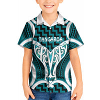 Aotearoa Atua Tangaroa Personalised Kid Hawaiian Shirt God Of The Sea Maori Whale Tail Cyan
