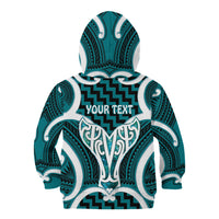Aotearoa Atua Tangaroa Personalised Kid Hoodie God Of The Sea Maori Whale Tail Cyan