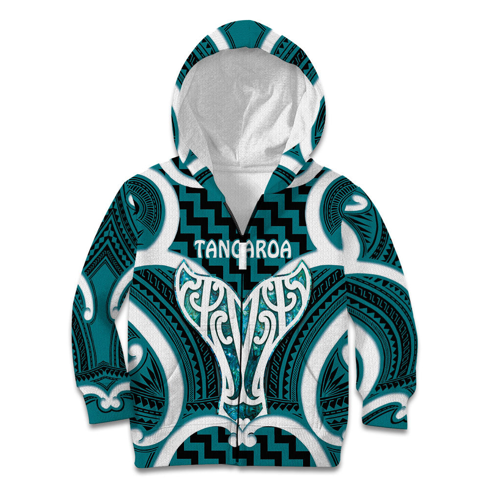 Aotearoa Atua Tangaroa Personalised Kid Hoodie God Of The Sea Maori Whale Tail Cyan