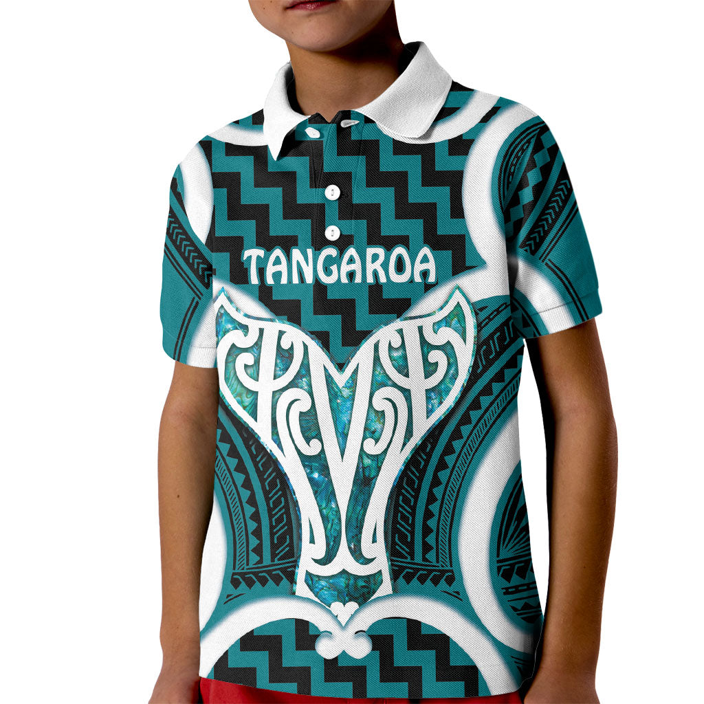 Aotearoa Atua Tangaroa Personalised Kid Polo Shirt God Of The Sea Maori Whale Tail Cyan