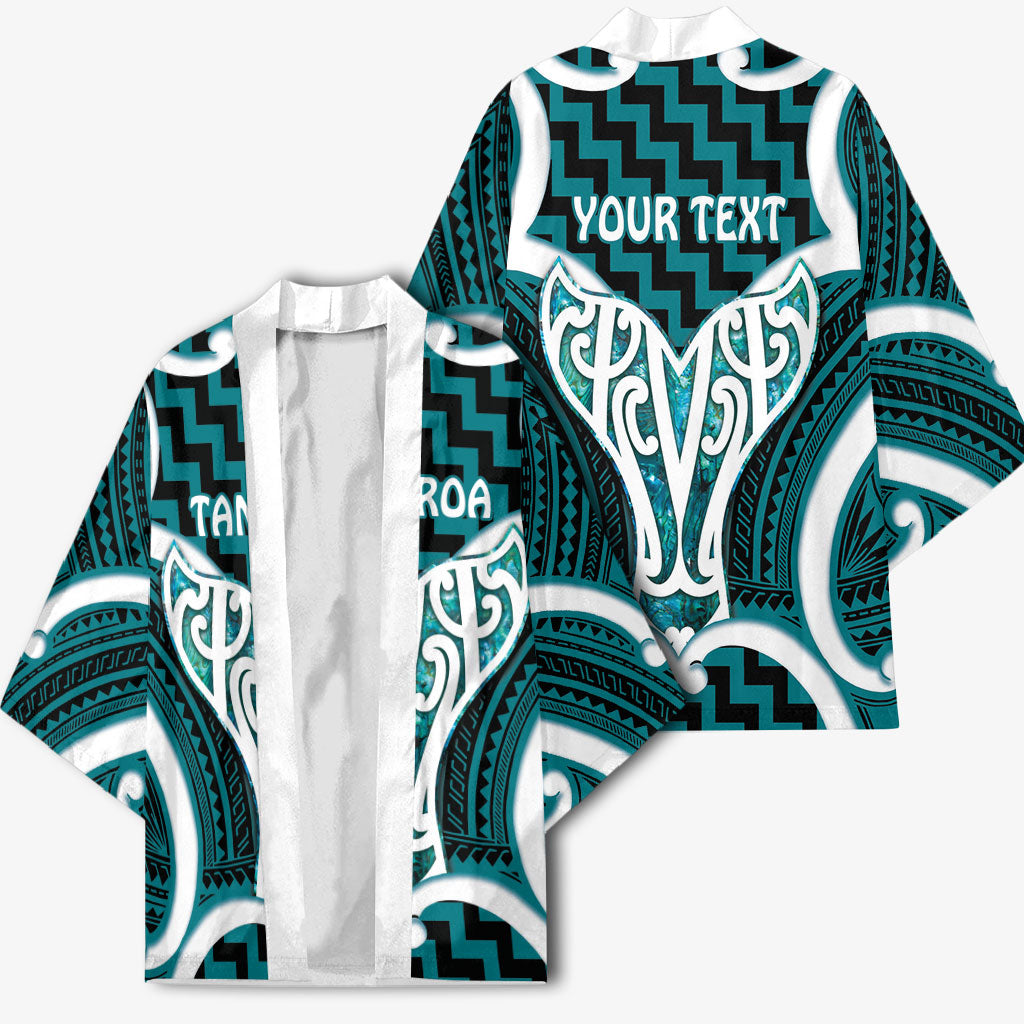 Aotearoa Atua Tangaroa Personalised Kimono God Of The Sea Maori Whale Tail Cyan