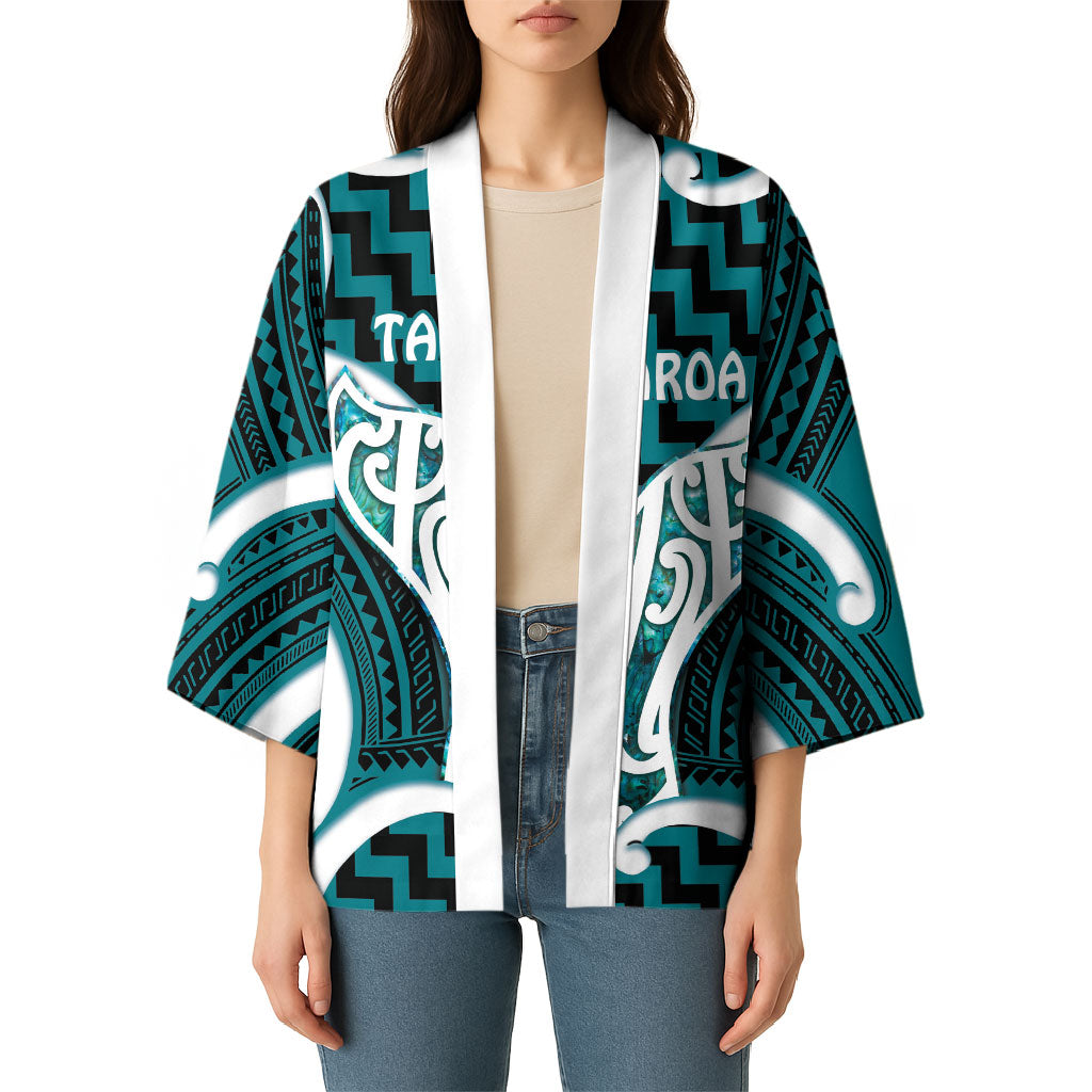 Aotearoa Atua Tangaroa Personalised Kimono God Of The Sea Maori Whale Tail Cyan