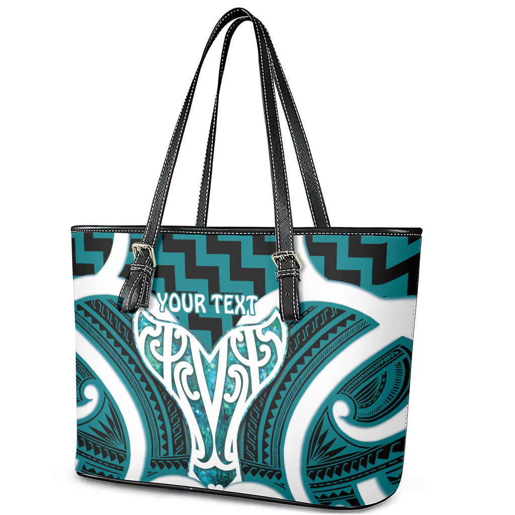 Aotearoa Atua Tangaroa Personalised Leather Tote Bag God Of The Sea Maori Whale Tail Cyan