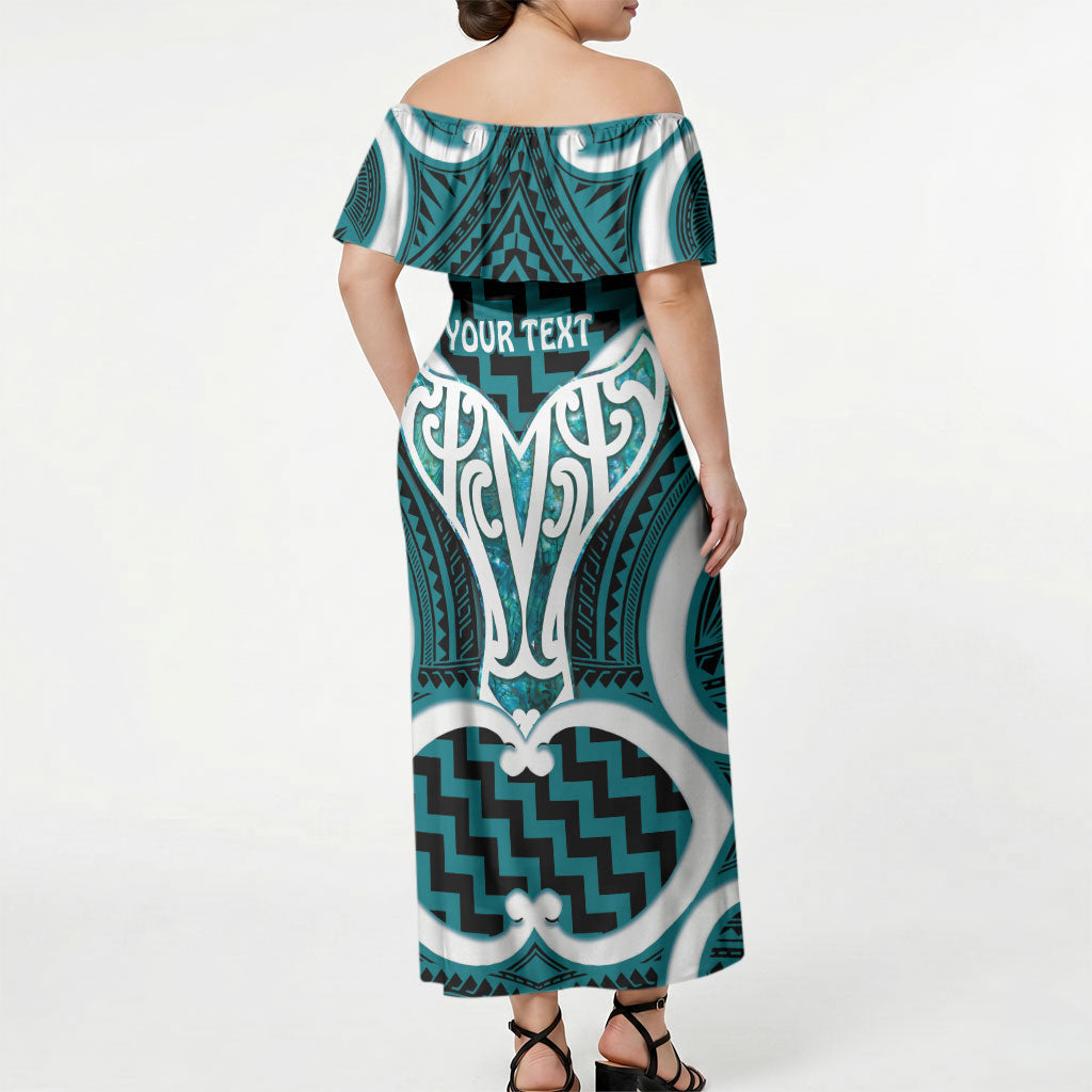 Aotearoa Atua Tangaroa Personalised Off Shoulder Maxi Dress God Of The Sea Maori Whale Tail Cyan