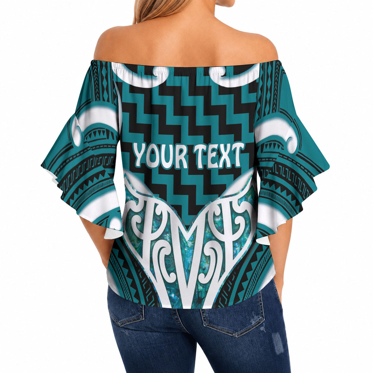 Aotearoa Atua Tangaroa Personalised Off Shoulder Wrap Waist Top God Of The Sea Maori Whale Tail Cyan