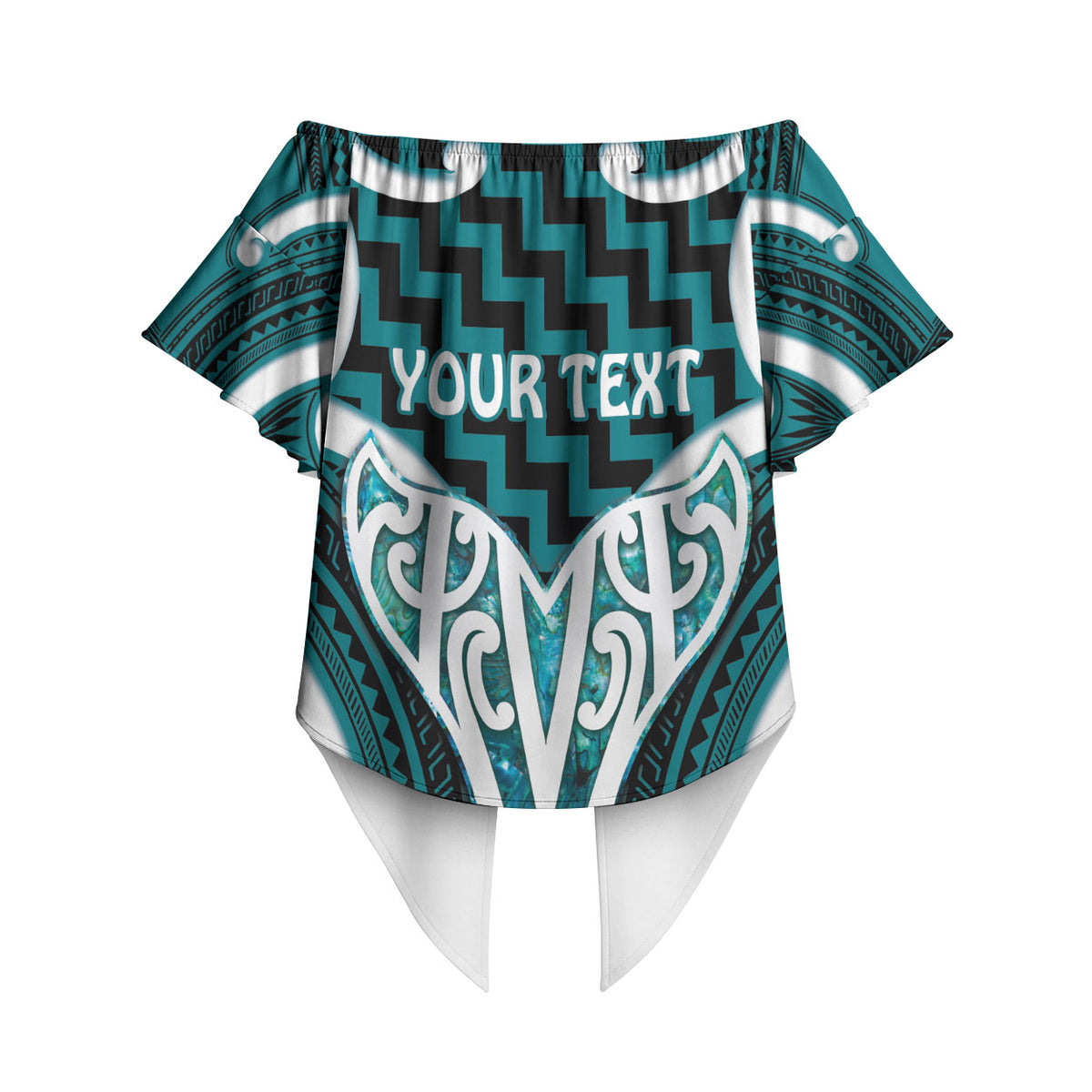 Aotearoa Atua Tangaroa Personalised Off Shoulder Wrap Waist Top God Of The Sea Maori Whale Tail Cyan