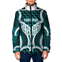 Aotearoa Atua Tangaroa Personalised Padded Jacket God Of The Sea Maori Whale Tail Cyan