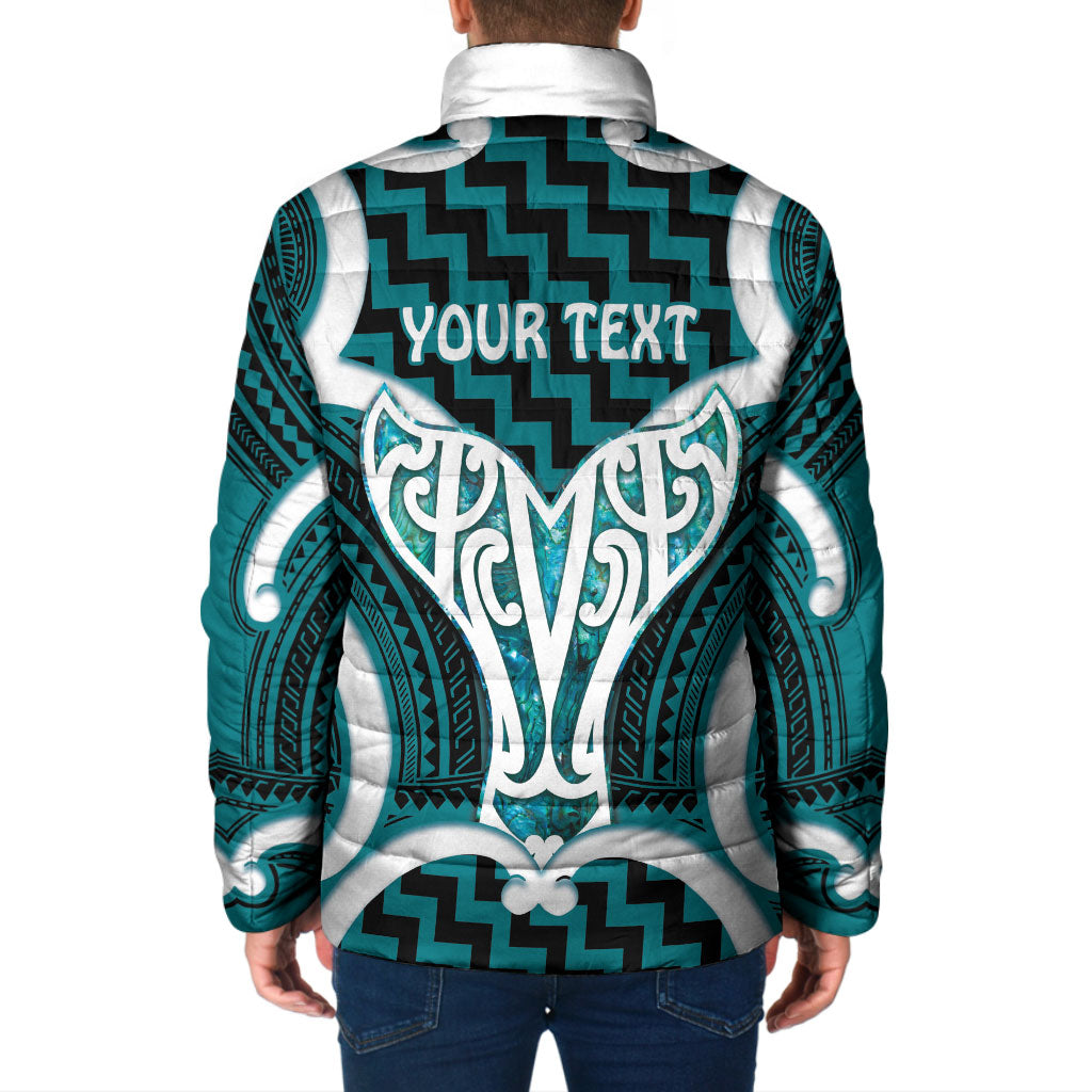 Aotearoa Atua Tangaroa Personalised Padded Jacket God Of The Sea Maori Whale Tail Cyan