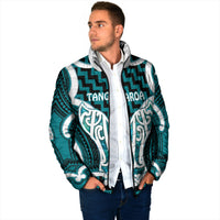 Aotearoa Atua Tangaroa Personalised Padded Jacket God Of The Sea Maori Whale Tail Cyan