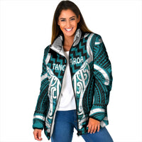 Aotearoa Atua Tangaroa Personalised Padded Jacket God Of The Sea Maori Whale Tail Cyan