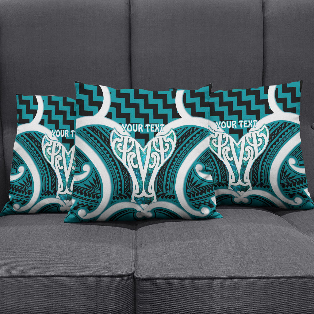 Aotearoa Atua Tangaroa Personalised Pillow Cover God Of The Sea Maori Whale Tail Cyan