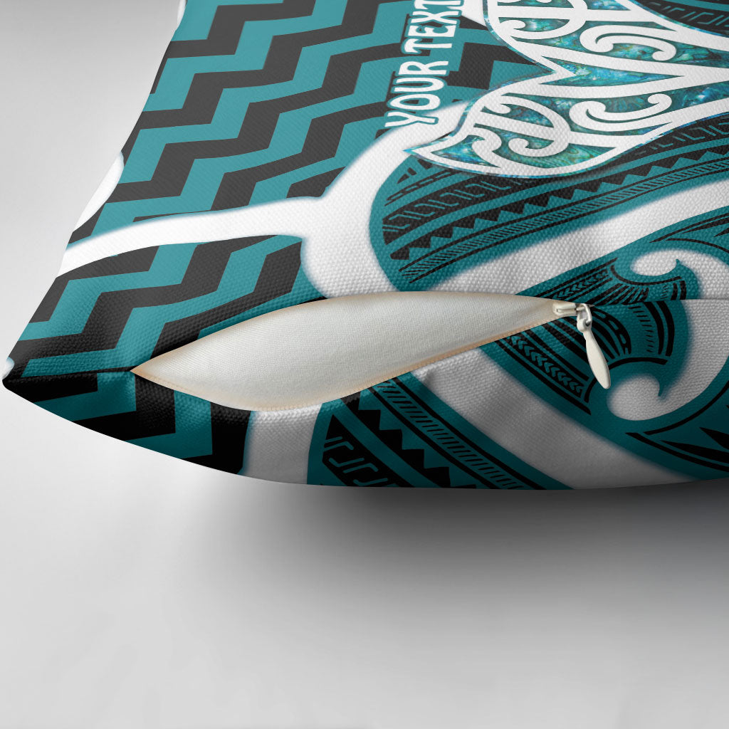 Aotearoa Atua Tangaroa Personalised Pillow Cover God Of The Sea Maori Whale Tail Cyan