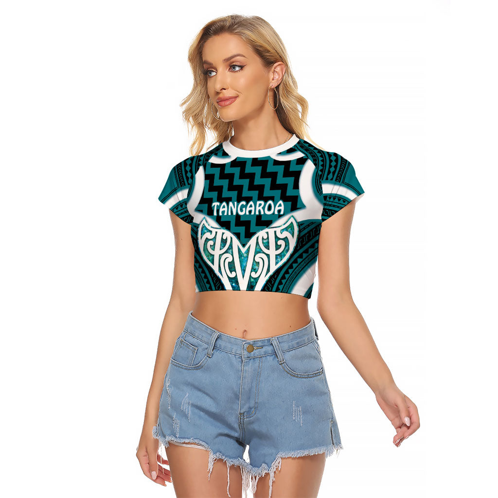 Aotearoa Atua Tangaroa Personalised Raglan Cropped T Shirt God Of The Sea Maori Whale Tail Cyan