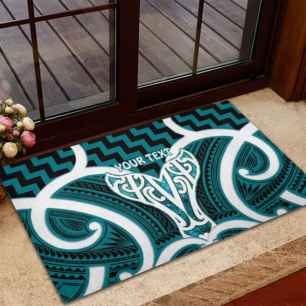 Aotearoa Atua Tangaroa Personalised Rubber Doormat God Of The Sea Maori Whale Tail Cyan