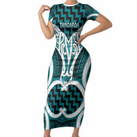 Aotearoa Atua Tangaroa Personalised Short Sleeve Bodycon Dress God Of The Sea Maori Whale Tail Cyan