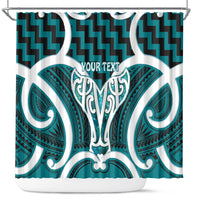 Aotearoa Atua Tangaroa Personalised Shower Curtain God Of The Sea Maori Whale Tail Cyan