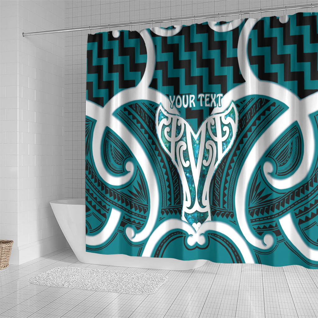 Aotearoa Atua Tangaroa Personalised Shower Curtain God Of The Sea Maori Whale Tail Cyan
