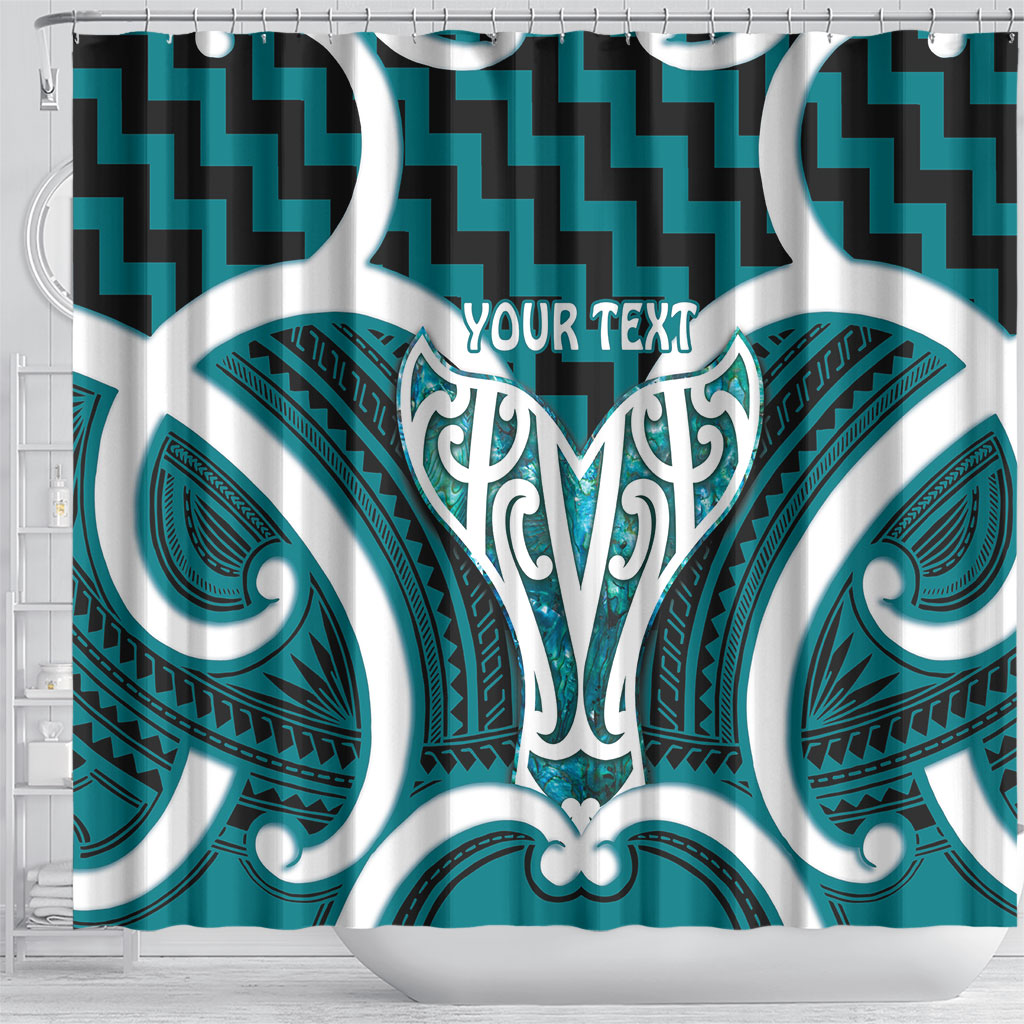 Aotearoa Atua Tangaroa Personalised Shower Curtain God Of The Sea Maori Whale Tail Cyan