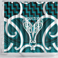 Aotearoa Atua Tangaroa Personalised Shower Curtain God Of The Sea Maori Whale Tail Cyan