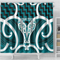 Aotearoa Atua Tangaroa Personalised Shower Curtain God Of The Sea Maori Whale Tail Cyan