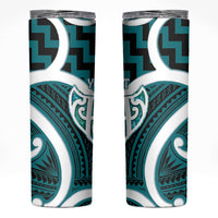 Aotearoa Atua Tangaroa Personalised Skinny Tumbler God Of The Sea Maori Whale Tail Cyan