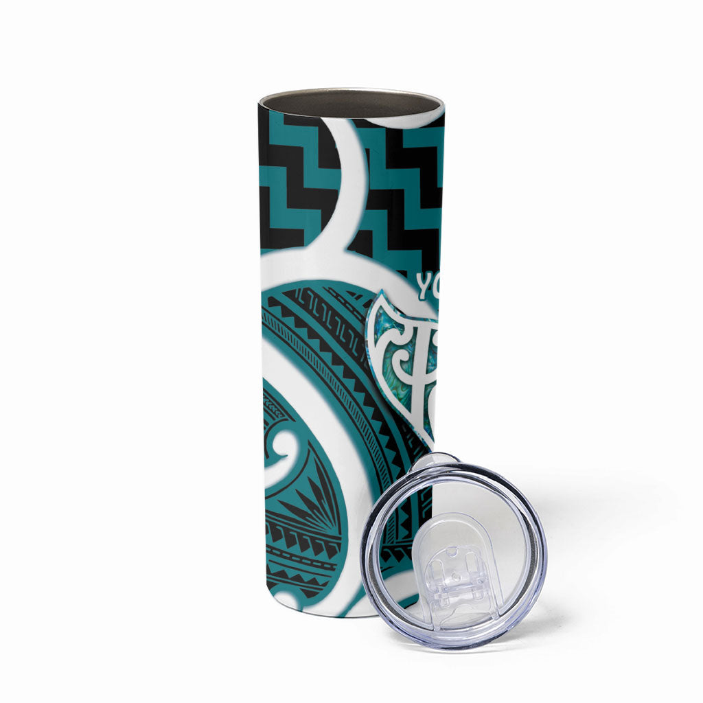 Aotearoa Atua Tangaroa Personalised Skinny Tumbler God Of The Sea Maori Whale Tail Cyan