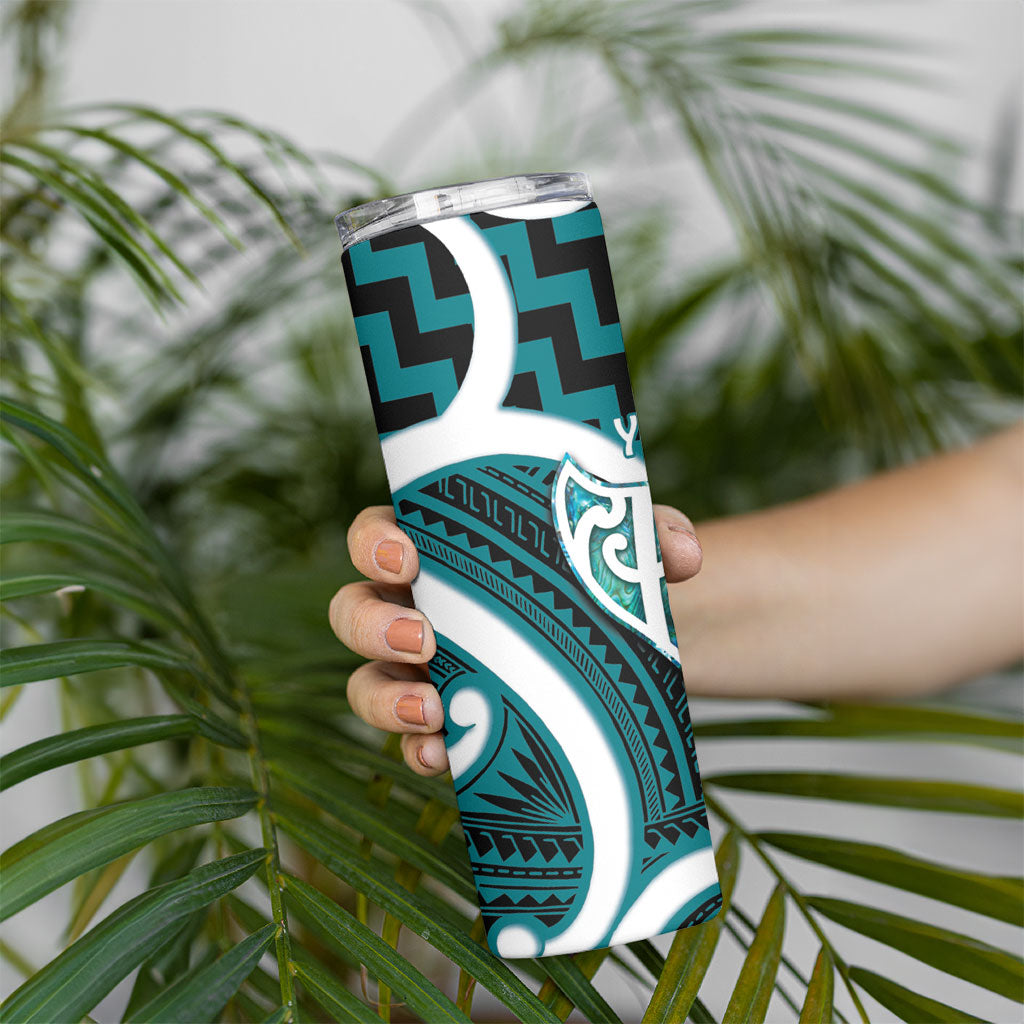 Aotearoa Atua Tangaroa Personalised Skinny Tumbler God Of The Sea Maori Whale Tail Cyan