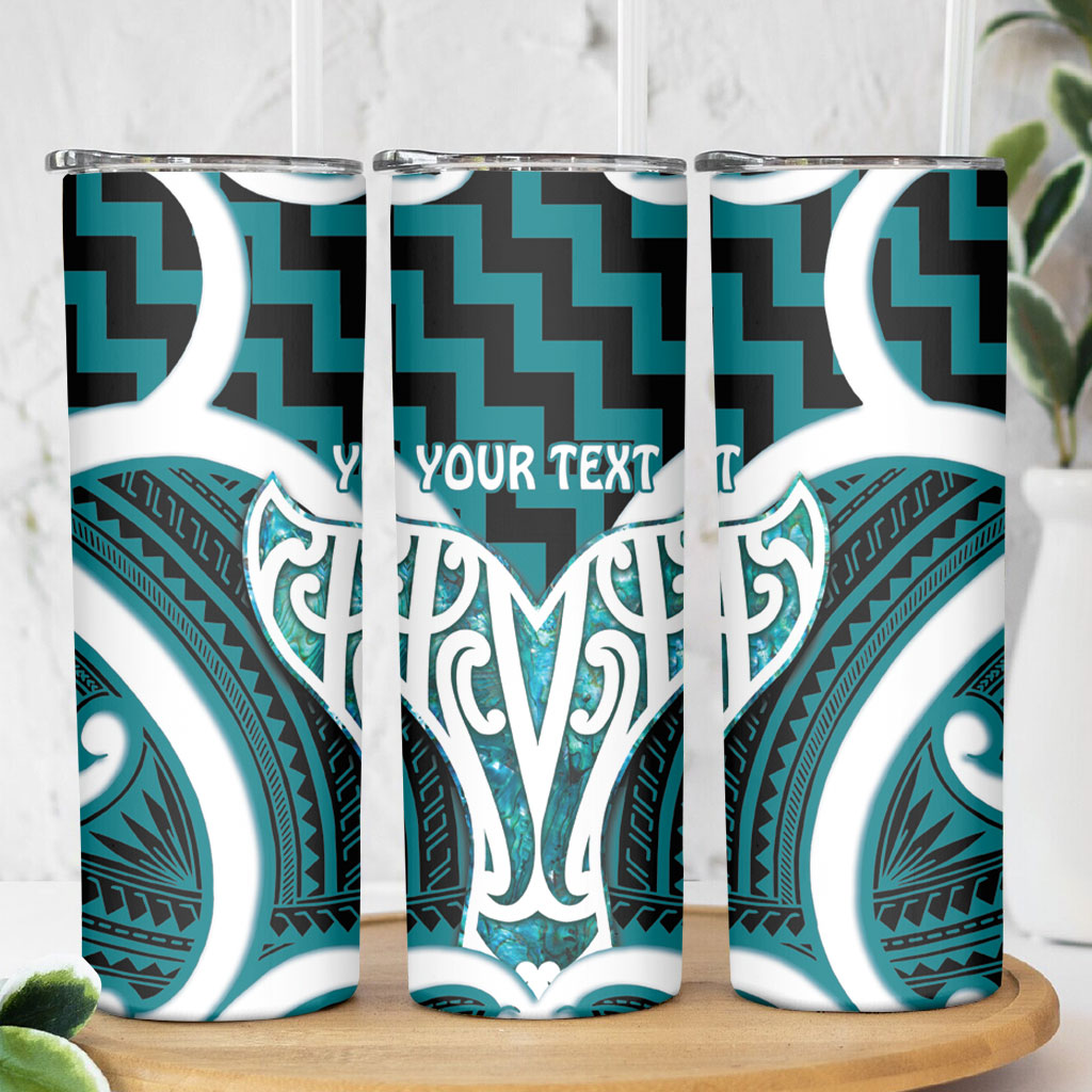 Aotearoa Atua Tangaroa Personalised Skinny Tumbler God Of The Sea Maori Whale Tail Cyan