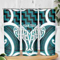 Aotearoa Atua Tangaroa Personalised Skinny Tumbler God Of The Sea Maori Whale Tail Cyan