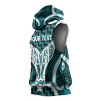 Aotearoa Atua Tangaroa Personalised Sleeveless Hoodie God Of The Sea Maori Whale Tail Cyan