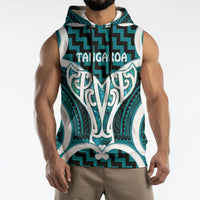 Aotearoa Atua Tangaroa Personalised Sleeveless Hoodie God Of The Sea Maori Whale Tail Cyan