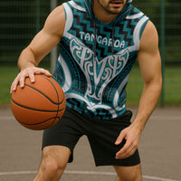 Aotearoa Atua Tangaroa Personalised Sleeveless Hoodie God Of The Sea Maori Whale Tail Cyan
