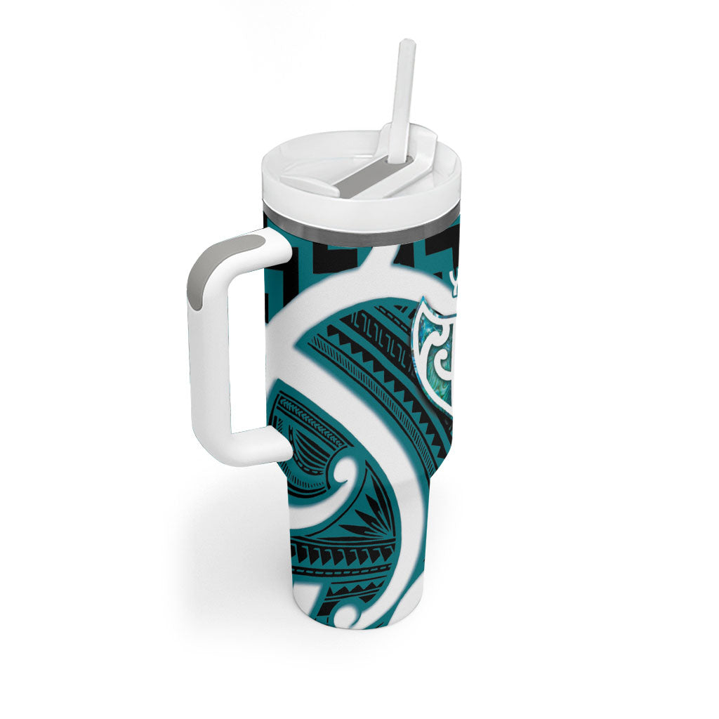 Aotearoa Atua Tangaroa Personalised Tumbler With Handle God Of The Sea Maori Whale Tail Cyan
