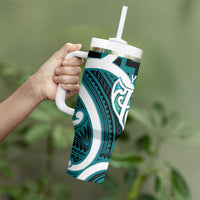 Aotearoa Atua Tangaroa Personalised Tumbler With Handle God Of The Sea Maori Whale Tail Cyan