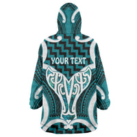Aotearoa Atua Tangaroa Personalised Wearable Blanket Hoodie God Of The Sea Maori Whale Tail Cyan