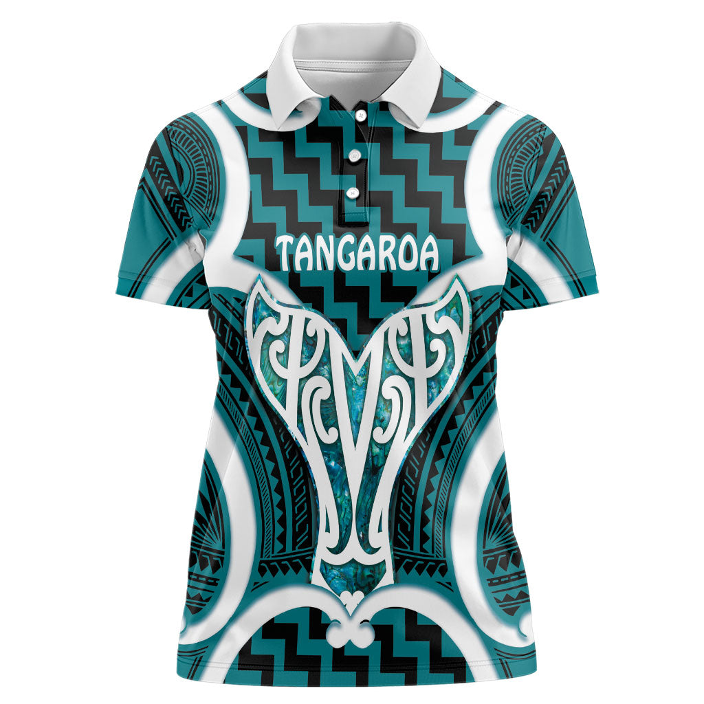Aotearoa Atua Tangaroa Personalised Women Polo Shirt God Of The Sea Maori Whale Tail Cyan