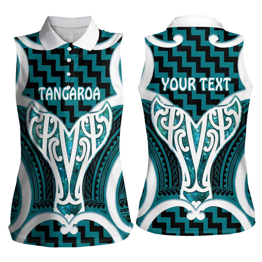 Aotearoa Atua Tangaroa Personalised Women Sleeveless Polo Shirt God Of The Sea Maori Whale Tail Cyan