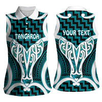 Aotearoa Atua Tangaroa Personalised Women Sleeveless Polo Shirt God Of The Sea Maori Whale Tail Cyan