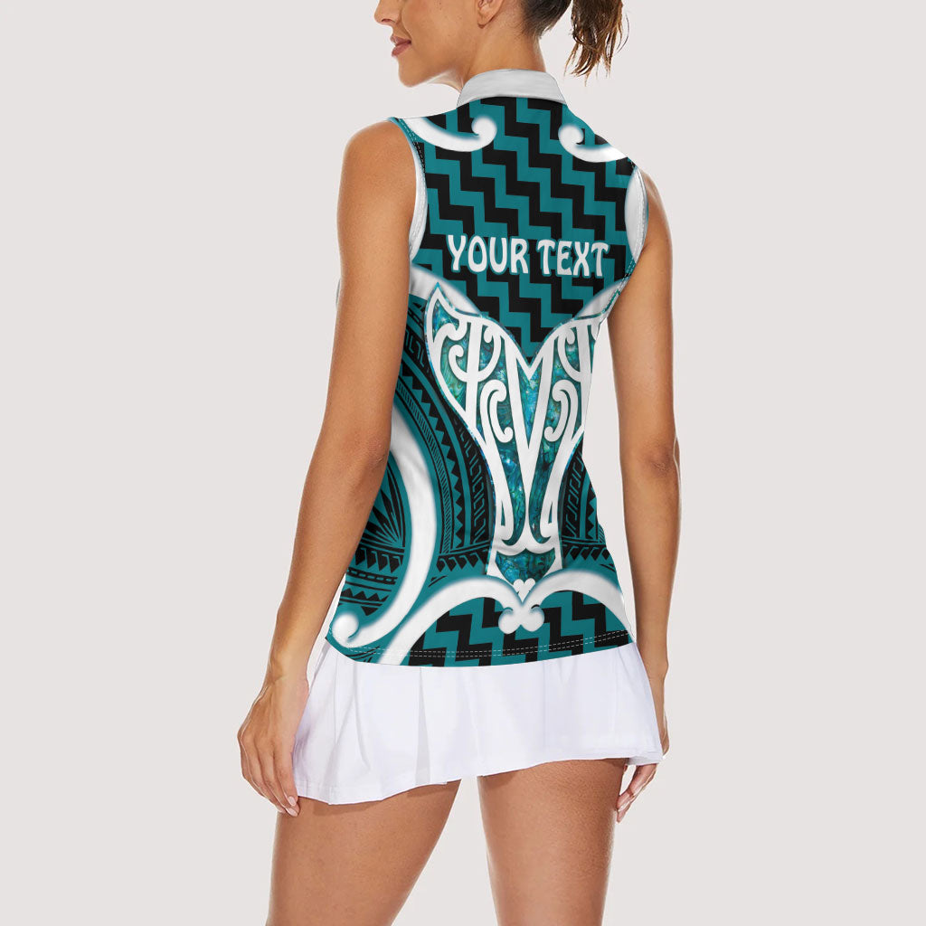 Aotearoa Atua Tangaroa Personalised Women Sleeveless Polo Shirt God Of The Sea Maori Whale Tail Cyan