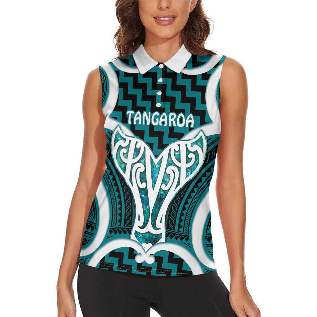 Aotearoa Atua Tangaroa Personalised Women Sleeveless Polo Shirt God Of The Sea Maori Whale Tail Cyan
