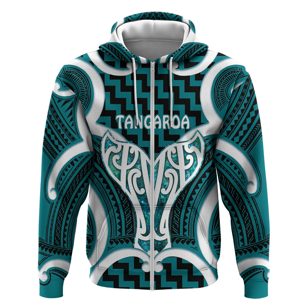 Aotearoa Atua Tangaroa Personalised Zip Hoodie God Of The Sea Maori Whale Tail Cyan