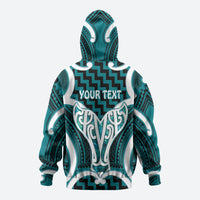 Aotearoa Atua Tangaroa Personalised Zip Hoodie God Of The Sea Maori Whale Tail Cyan
