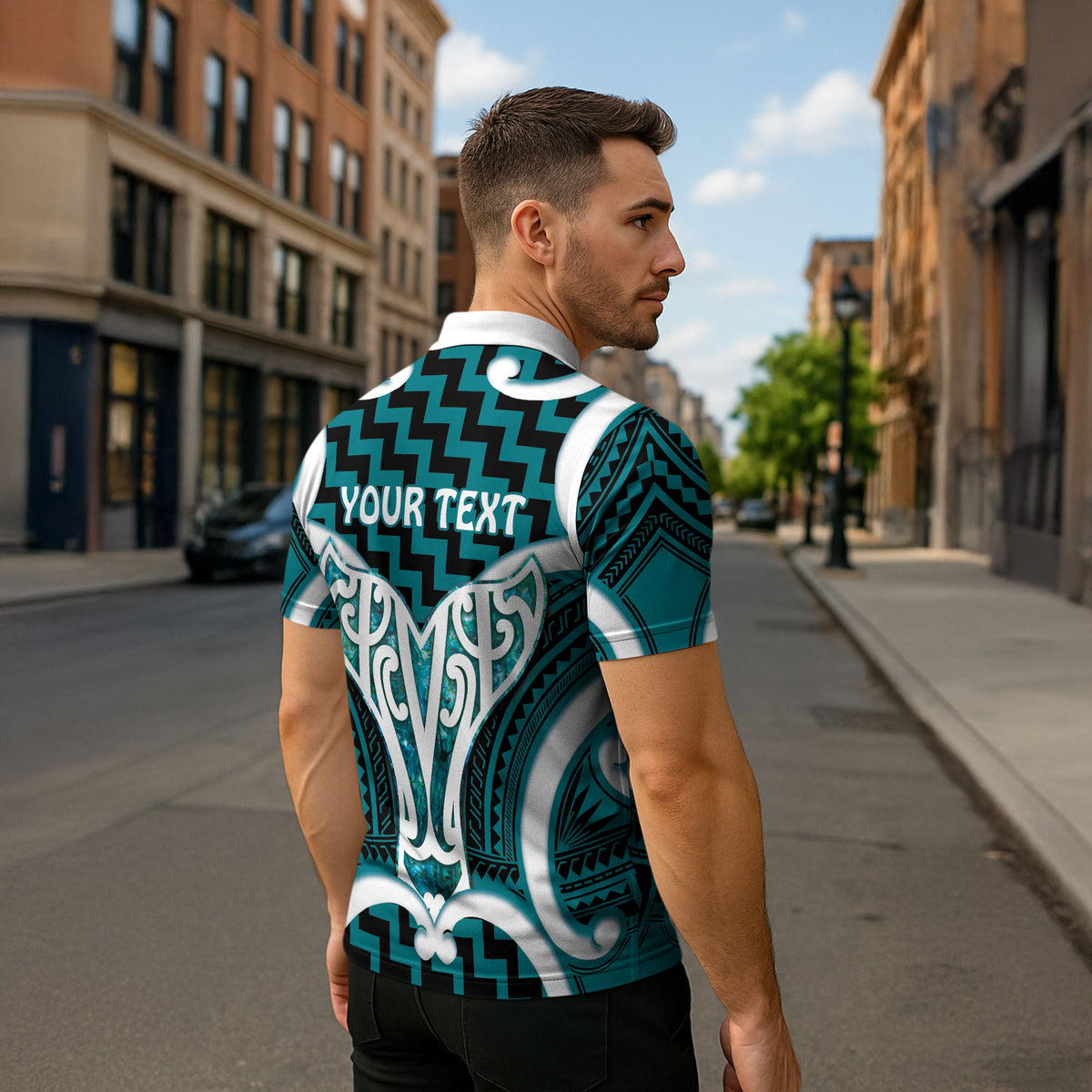 Aotearoa Atua Tangaroa Personalised Zipper Polo Shirt God Of The Sea Maori Whale Tail Cyan