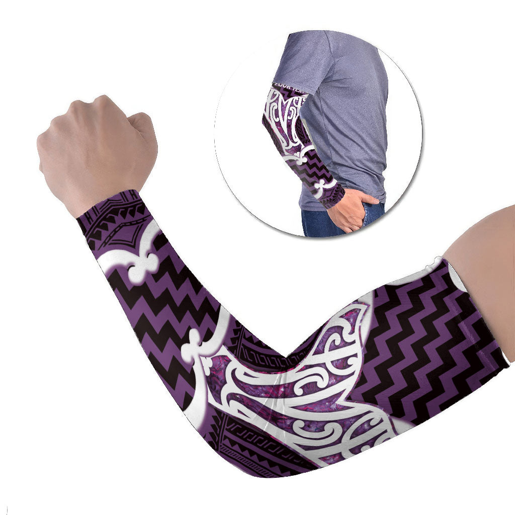Aotearoa Atua Tangaroa Personalised Arm Sleeves God Of The Sea Maori Whale Tail Purple