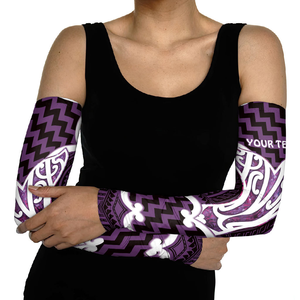 Aotearoa Atua Tangaroa Personalised Arm Sleeves God Of The Sea Maori Whale Tail Purple