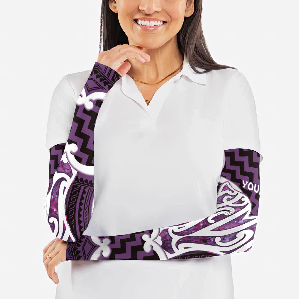 Aotearoa Atua Tangaroa Personalised Arm Sleeves God Of The Sea Maori Whale Tail Purple