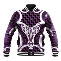 Aotearoa Atua Tangaroa Personalised Baseball Jacket God Of The Sea Maori Whale Tail Purple