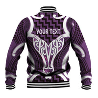 Aotearoa Atua Tangaroa Personalised Baseball Jacket God Of The Sea Maori Whale Tail Purple